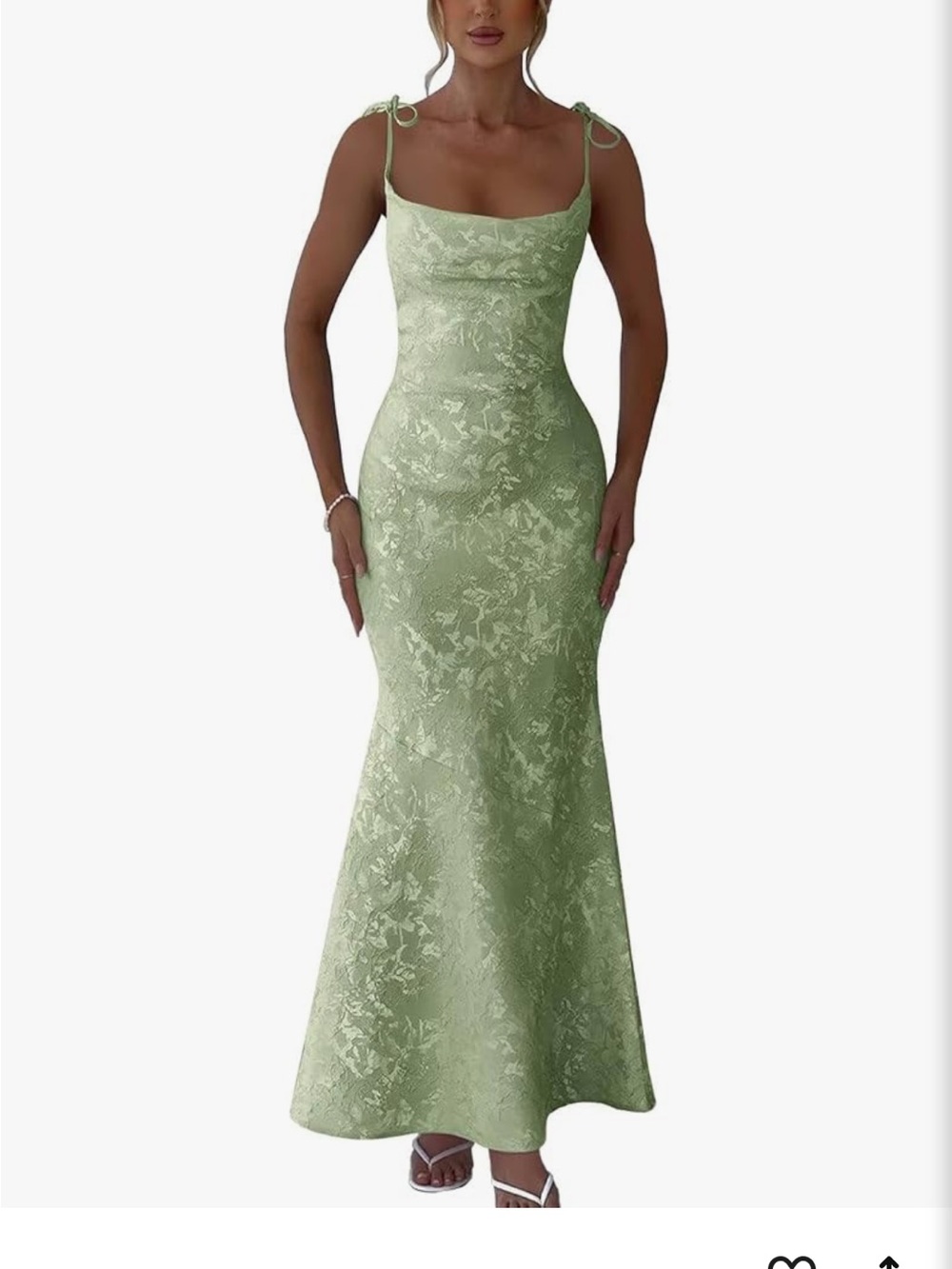 Sage Green Lace-Texture Tie-Strap Maxi Dress
